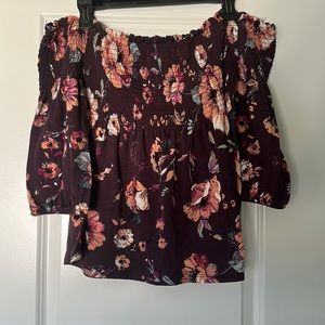 Xhilaration women’s smocked off the shoulder floral print top size L